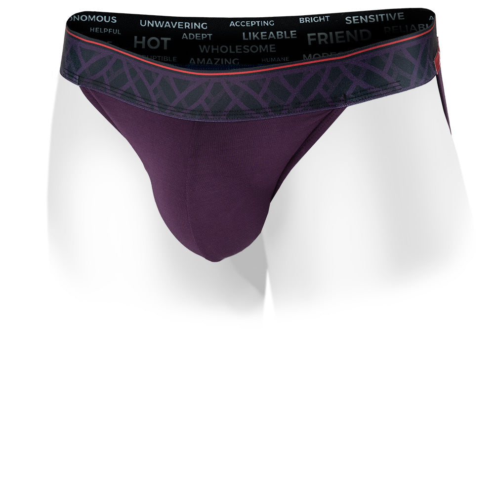 Royal Purple men's jockstrap featuring a contoured Pouch with double lined modal for support without a fly and patterned waistband. Front Image.