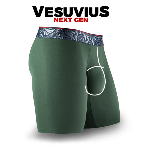 Vesuvius side view with pouch showing lower pouch with horizontal fly.