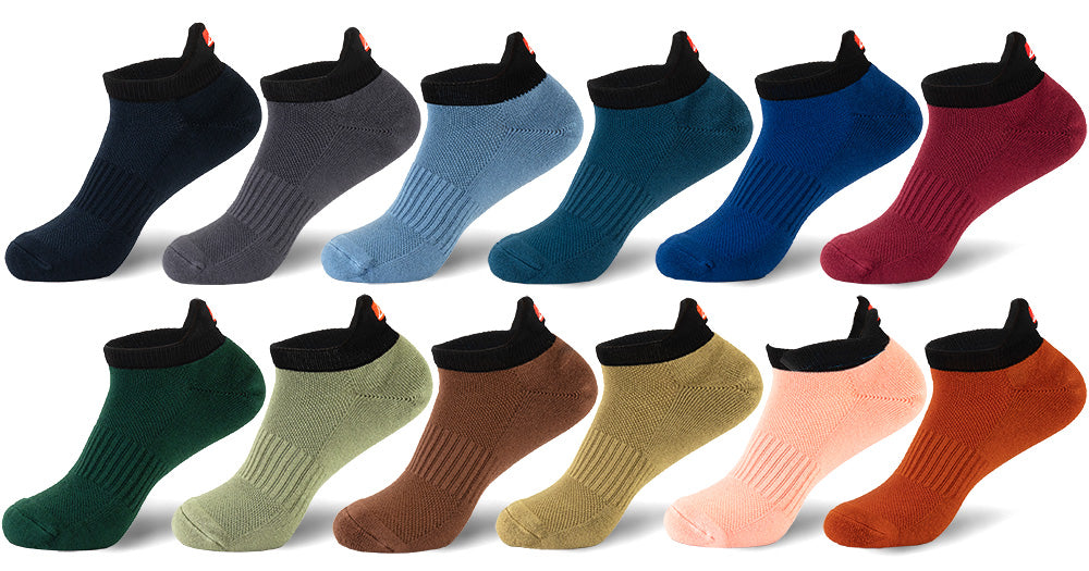 Compilation of no show bamboo socks in different colors.