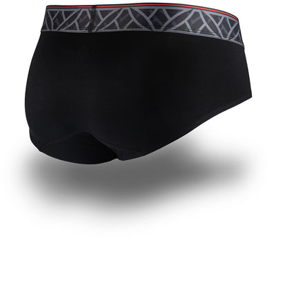 Black men's underwear with patterned waistband on a white background