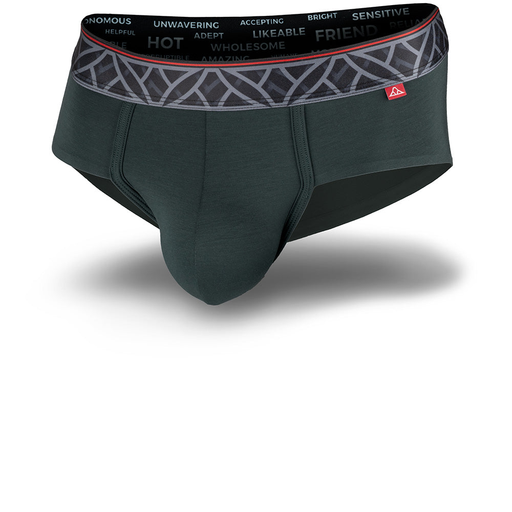 Black men's underwear with patterned waistband on a white background