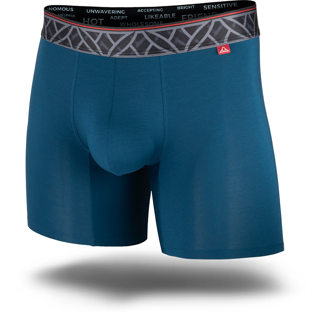 Imperial Blue men's boxer brief featuring a contoured single layer Pouch with no fly, patterned waistband, seamless hems and a 5" inseam. Front Image.
