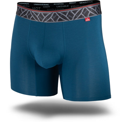 Imperial Blue men's boxer brief featuring a contoured single layer Pouch with no fly, patterned waistband, seamless hems and a 5" inseam. Front Image.