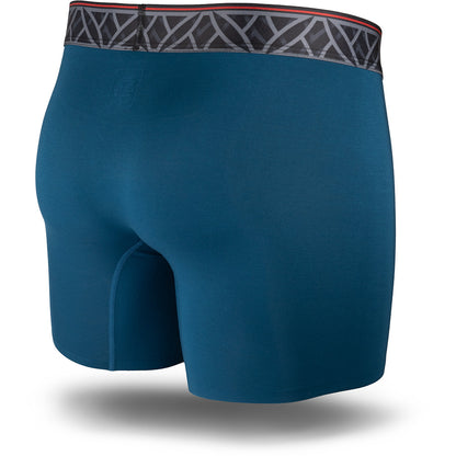 Imperial Blue men's boxer brief featuring a contoured single layer Pouch with no fly, patterned waistband, seamless hems and a 5" inseam. Back Image.