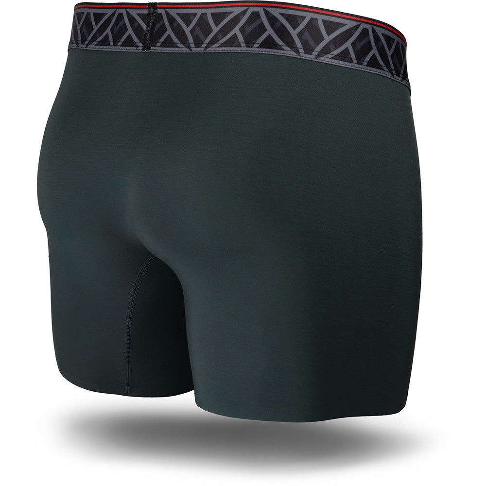 Soapstone Green men's boxer brief featuring a contoured single layer Pouch with horizontal fly, patterned waistband, seamless hems and a 5" inseam. Back Image.