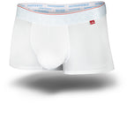 White boxer briefs with a brand logo on a white background