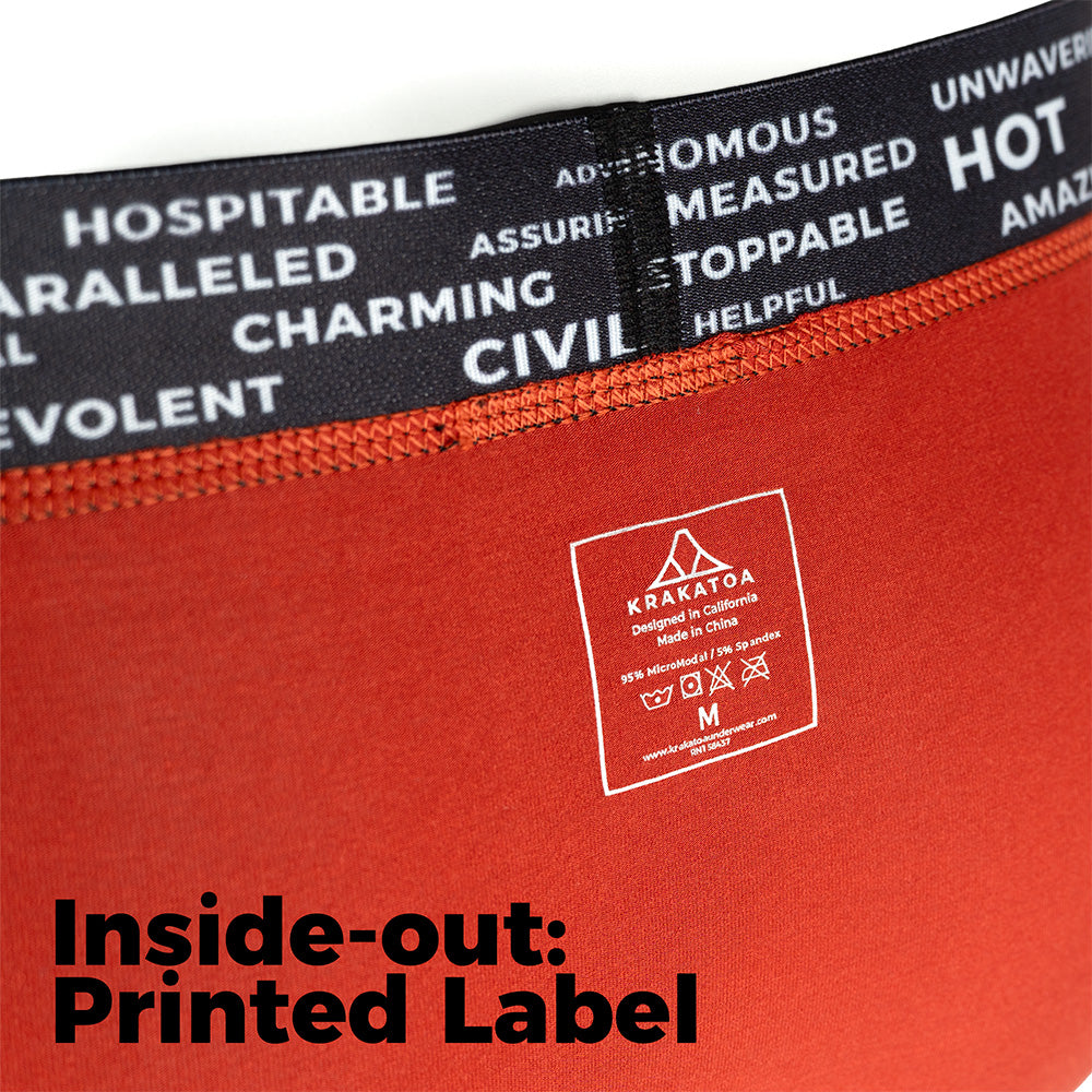 Anti-Gravity Trunks inside-out showing printed washing label