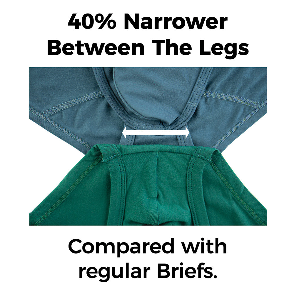 Close up of the 40% narrower leg openings on the pinatubo briefs.