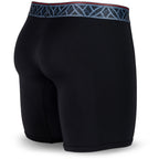 Black men's boxer briefs featuring a contoured Pouch for support without a fly, a grey patterned waistband, and a 7" inseam. Back Image.