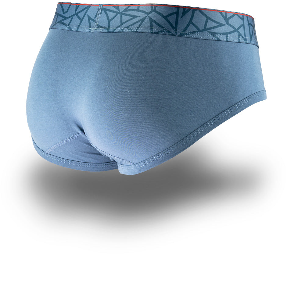 Wailea Blue men's briefs featuring a contoured Pouch with mesh liner for support without a fly and patterned waistband. Back Image.