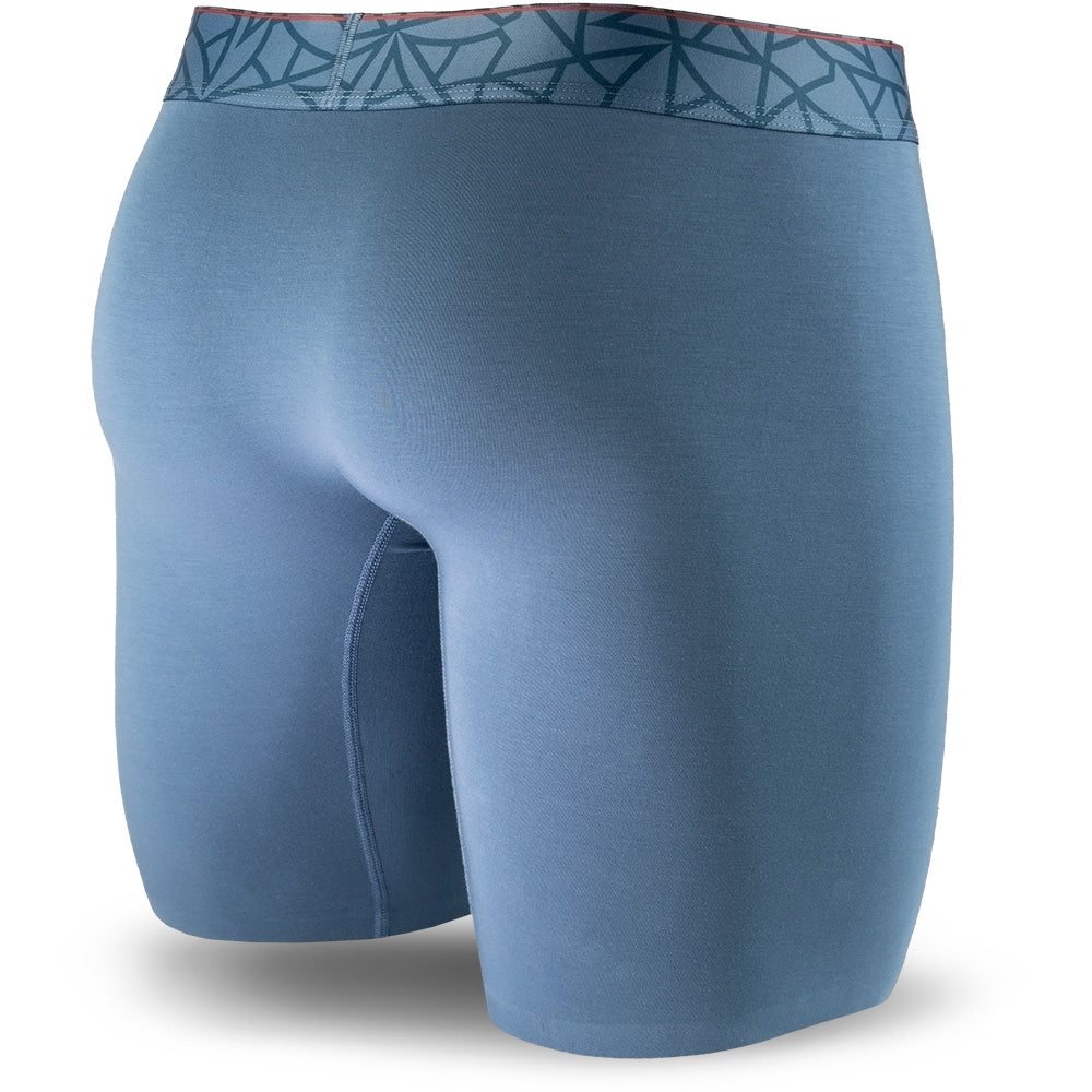 Wailea Blue men's boxer brief featuring a contoured Pouch with mesh liner for support without a fly, patterned waistband, seamless hems and a 7" inseam. Back Image.
