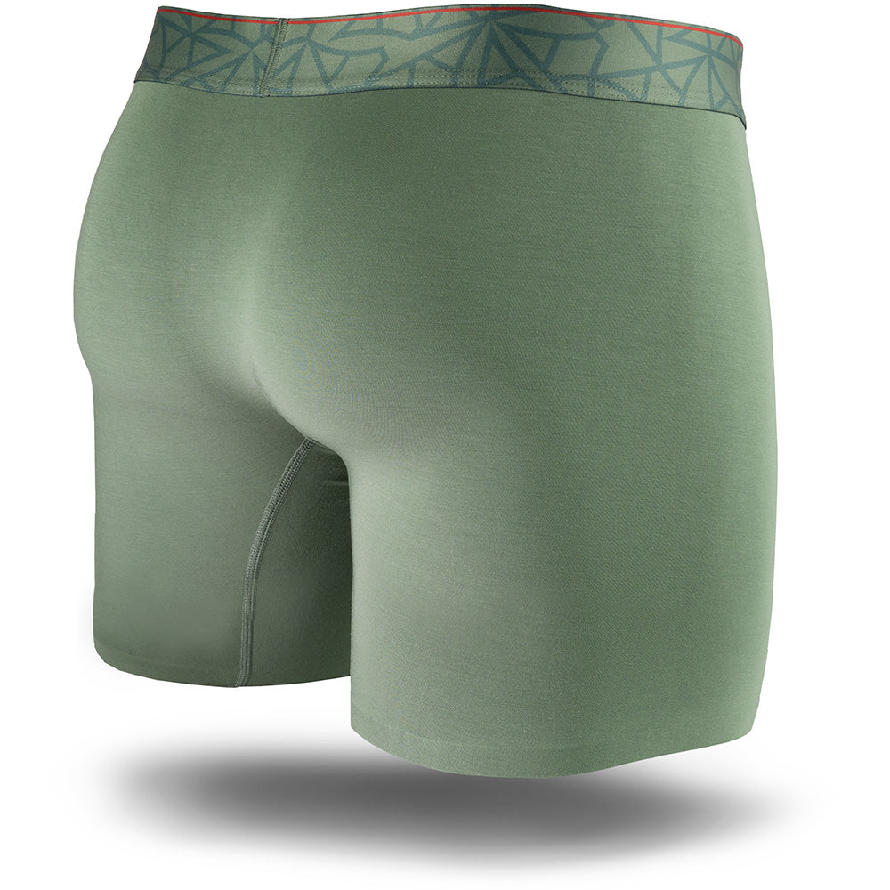 Wailea Blue men's boxer brief featuring a contoured Pouch with mesh liner for support without a fly, patterned waistband, seamless hems and a 5" inseam. Back Image.