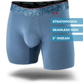 Wailea Blue men's boxer brief featuring a contoured Pouch with mesh liner for support without a fly, patterned waistband, seamless hems and a 5" inseam. Front Image.