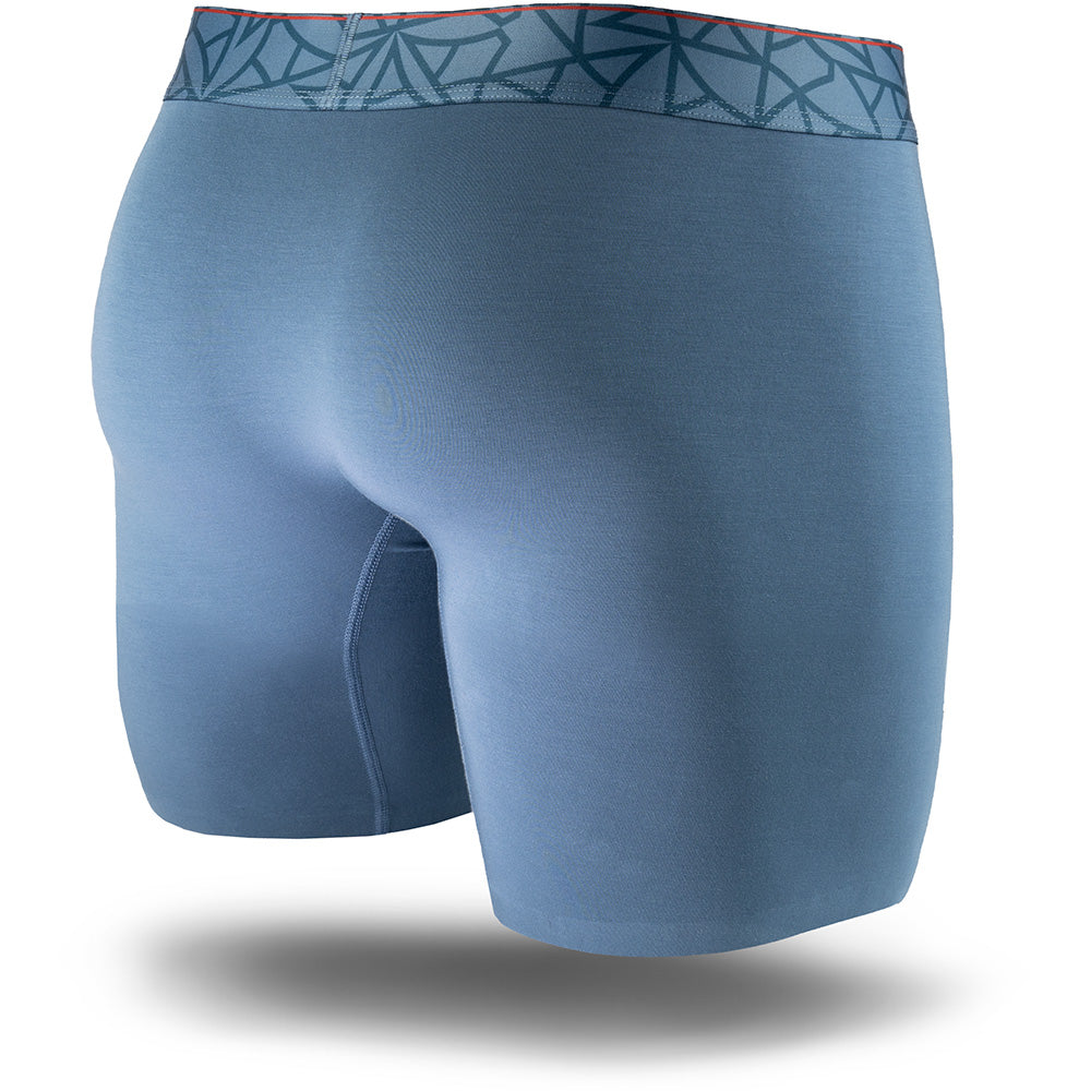 Wailea Blue men's boxer brief featuring a contoured Pouch with mesh liner for support without a fly, patterned waistband, seamless hems and a 5" inseam. Back Image.