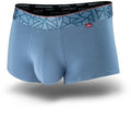 Wailea Blue men's trunks featuring a contoured Pouch with mesh liner for support without a fly, patterned waistband, seamless hems and a 1.5" inseam. Front Image.