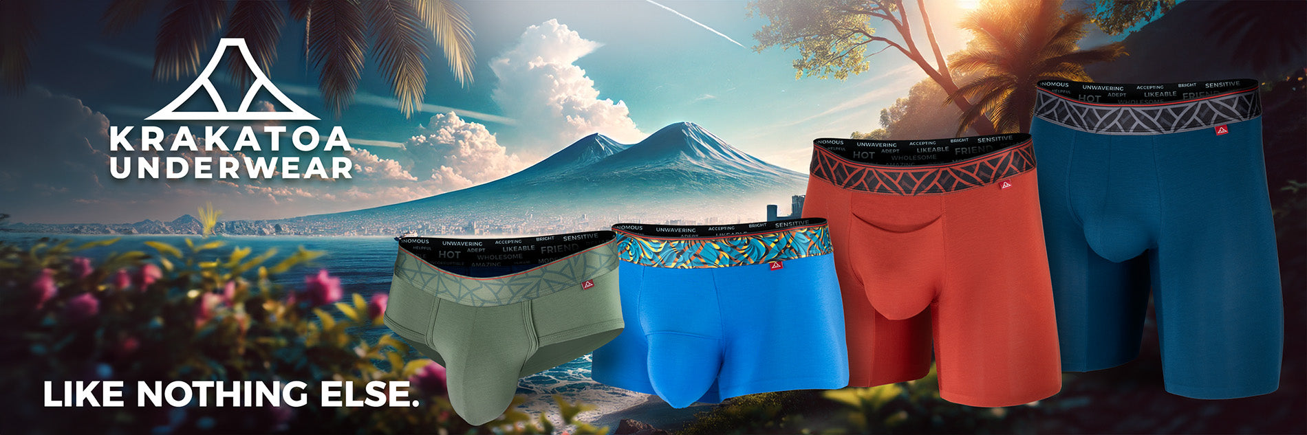 Krakatoa Underwear display with scenic background