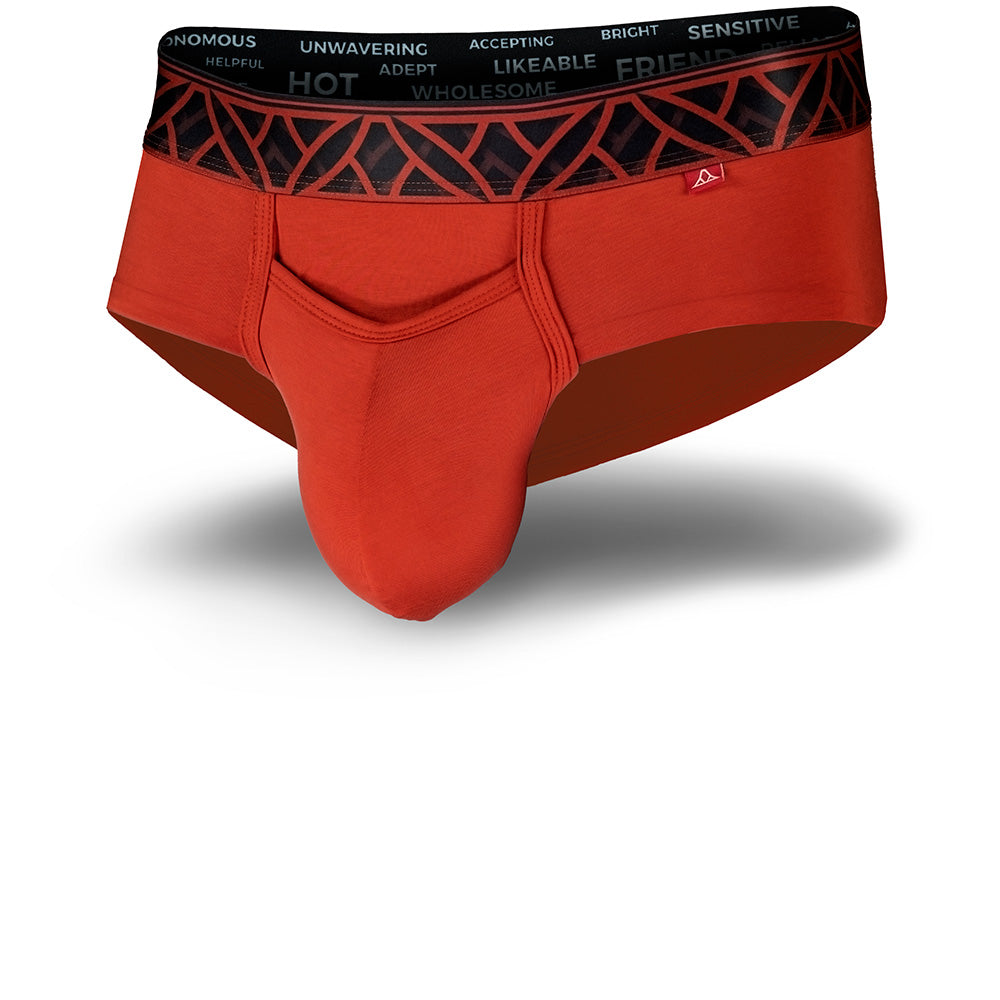 Red men's underwear with black waistband on a white background