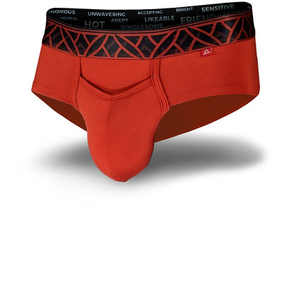 Red men's underwear with black waistband on a white background