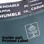 Pinatubo Brief inside-out showing printed washing label
