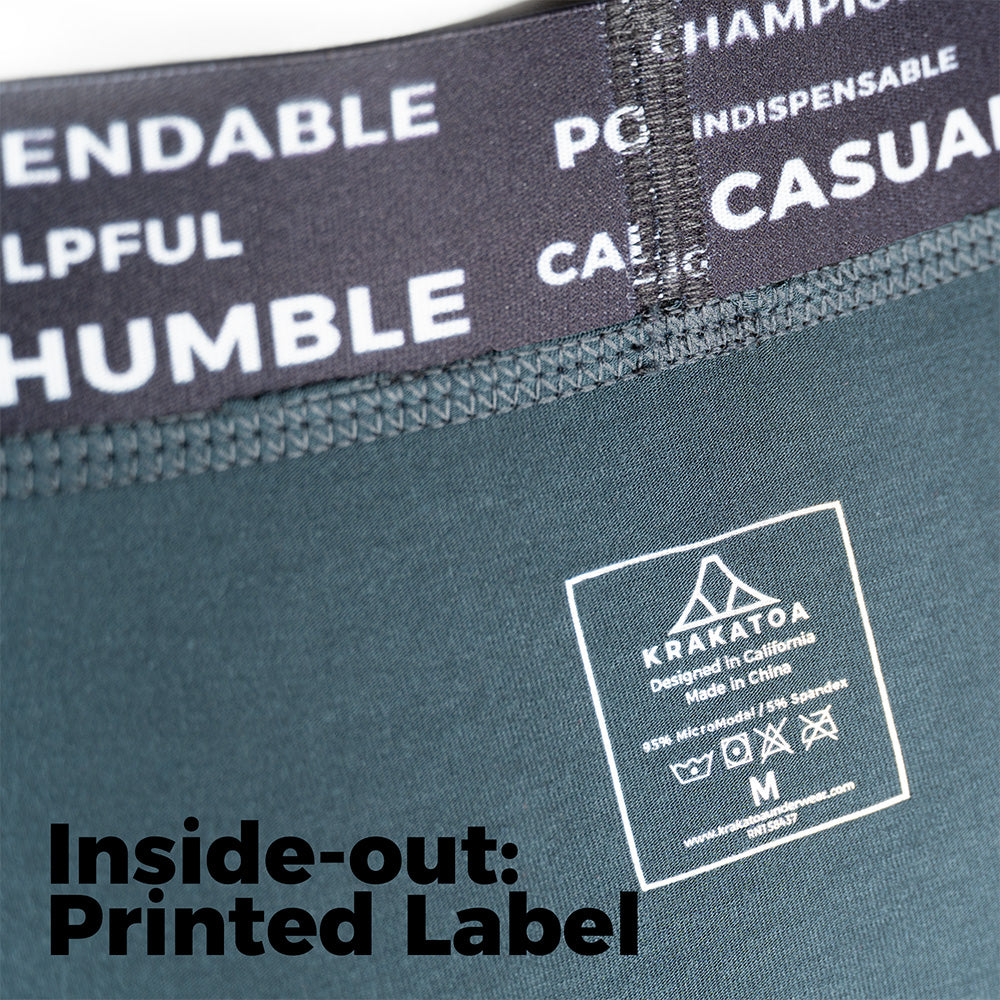 Pinatubo Brief inside-out showing printed washing label