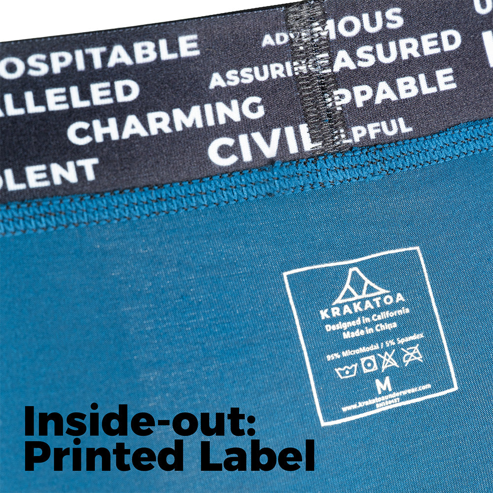 Pinatubo Boxer Brief inside-out showing printed washing label