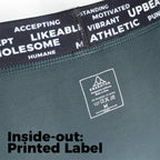 Pinatubo Trunks inside-out showing printed washing label
