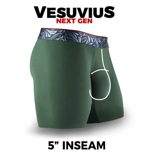 Vesuvius boxer briefs with pouch shown with 5" inseam