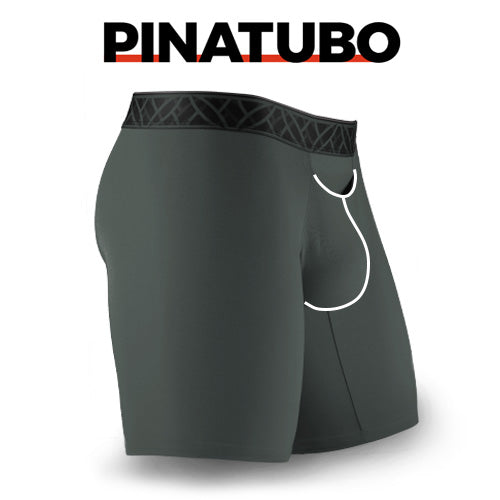 Black athletic shorts with a geometric waistband on a white background, featuring the brand 'PINATUBO'.