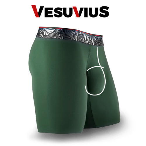 Vesuvius side view with pouch showing lower pouch with horizontal fly.