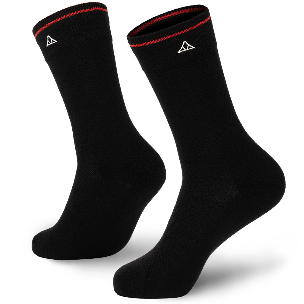 Core Black cotton crew socks featuring black heel and toe padding.