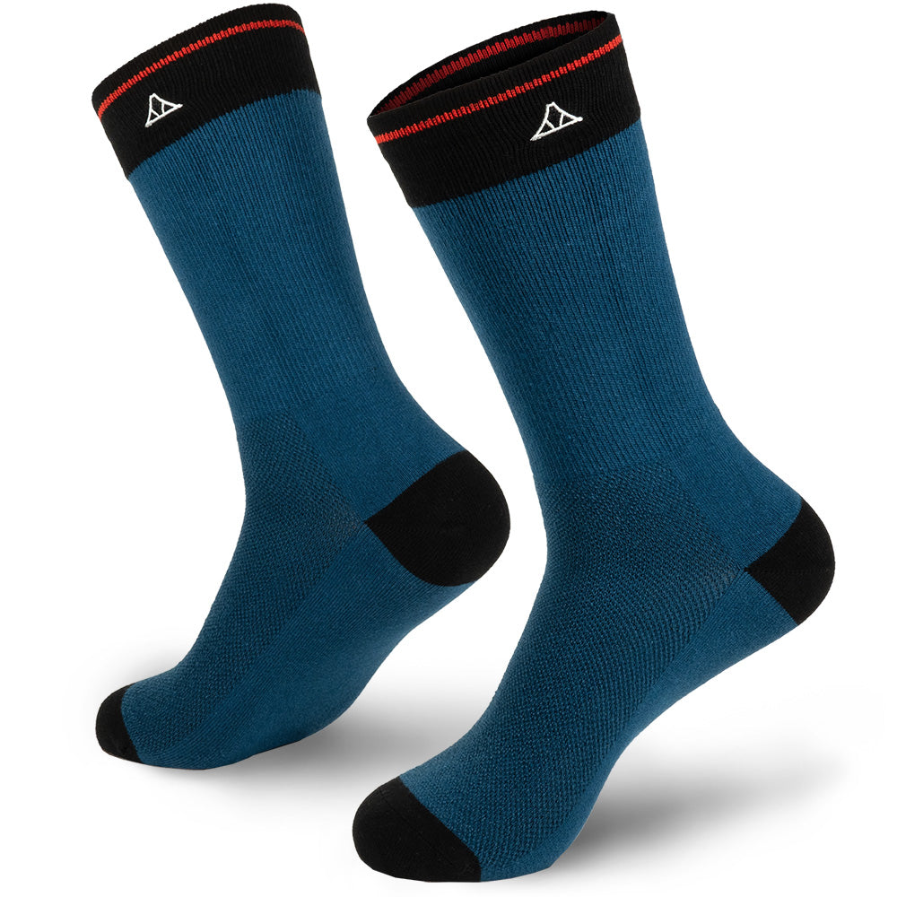 Deep Sea Blue cotton crew socks featuring black heel and toe padding.