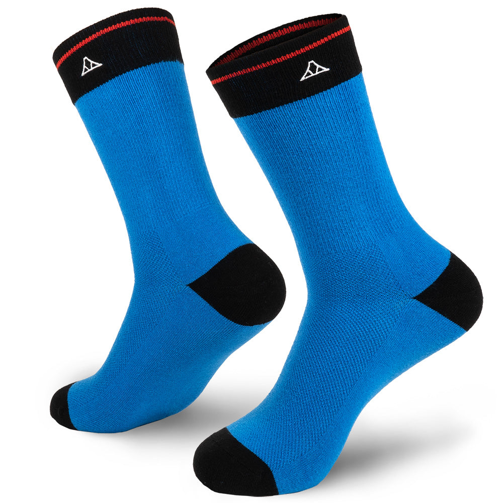 Fiji Blue cotton crew socks featuring black heel and toe padding.