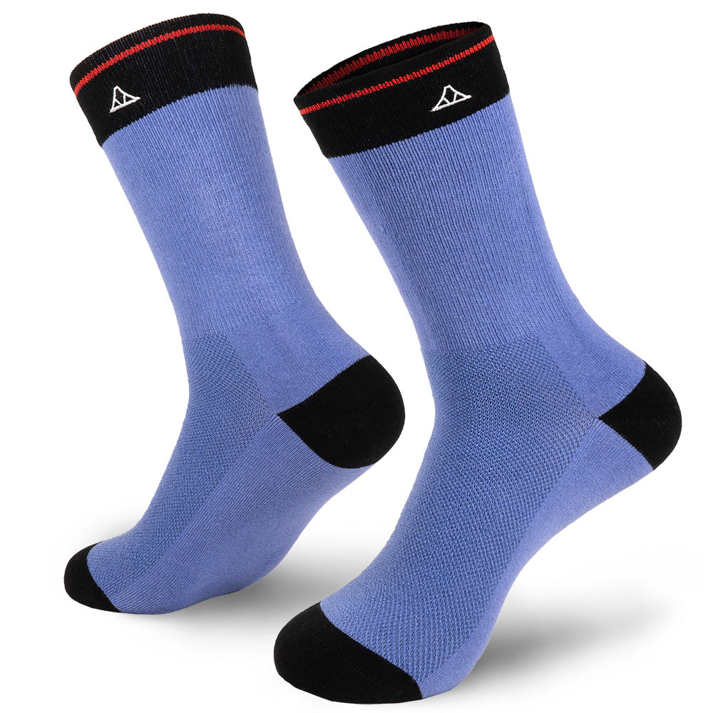 Fjord Blue cotton crew socks featuring black heel and toe padding.