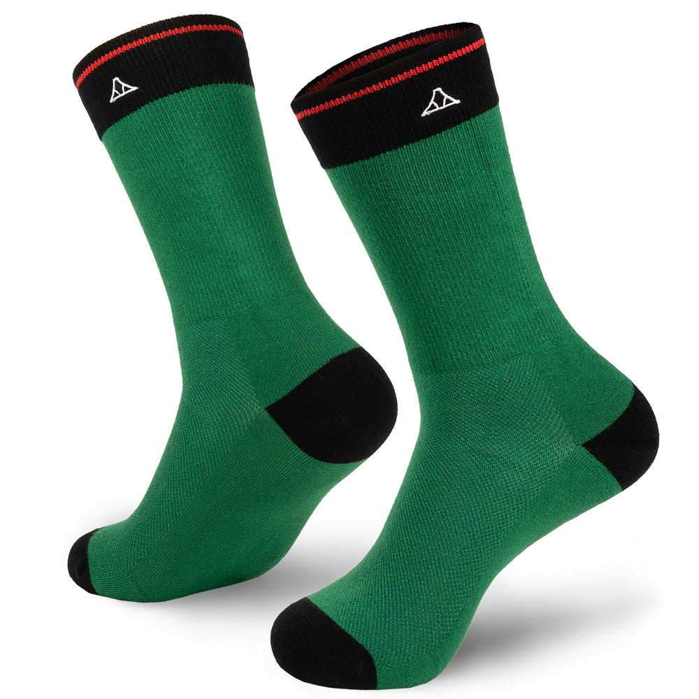 Leaf Green cotton crew socks featuring black heel and toe padding.