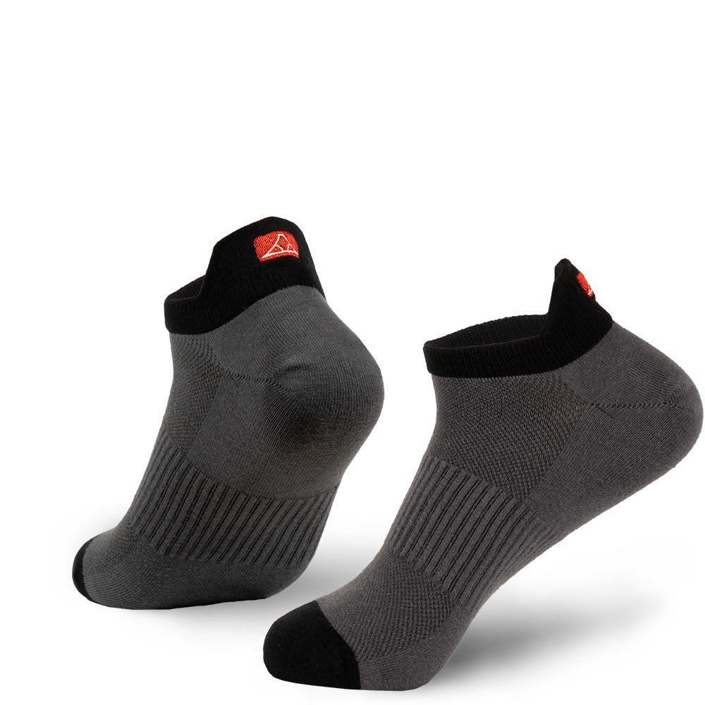 Basalt Grey cotton no-show socks with black toe cap.