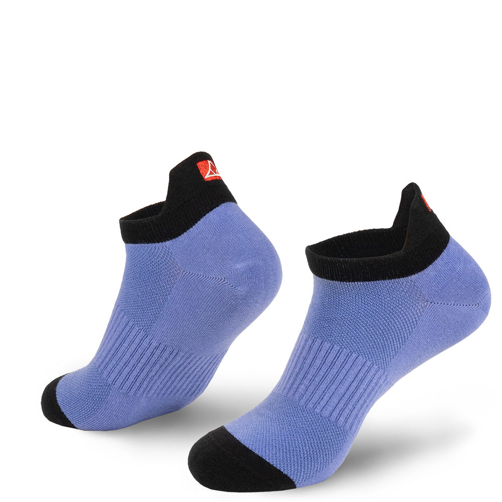 Fjord Blue cotton no-show socks with black toe cap.