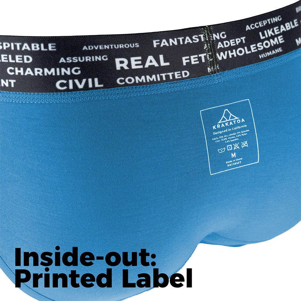 Vesuvius Brief inside-out showing printed washing label