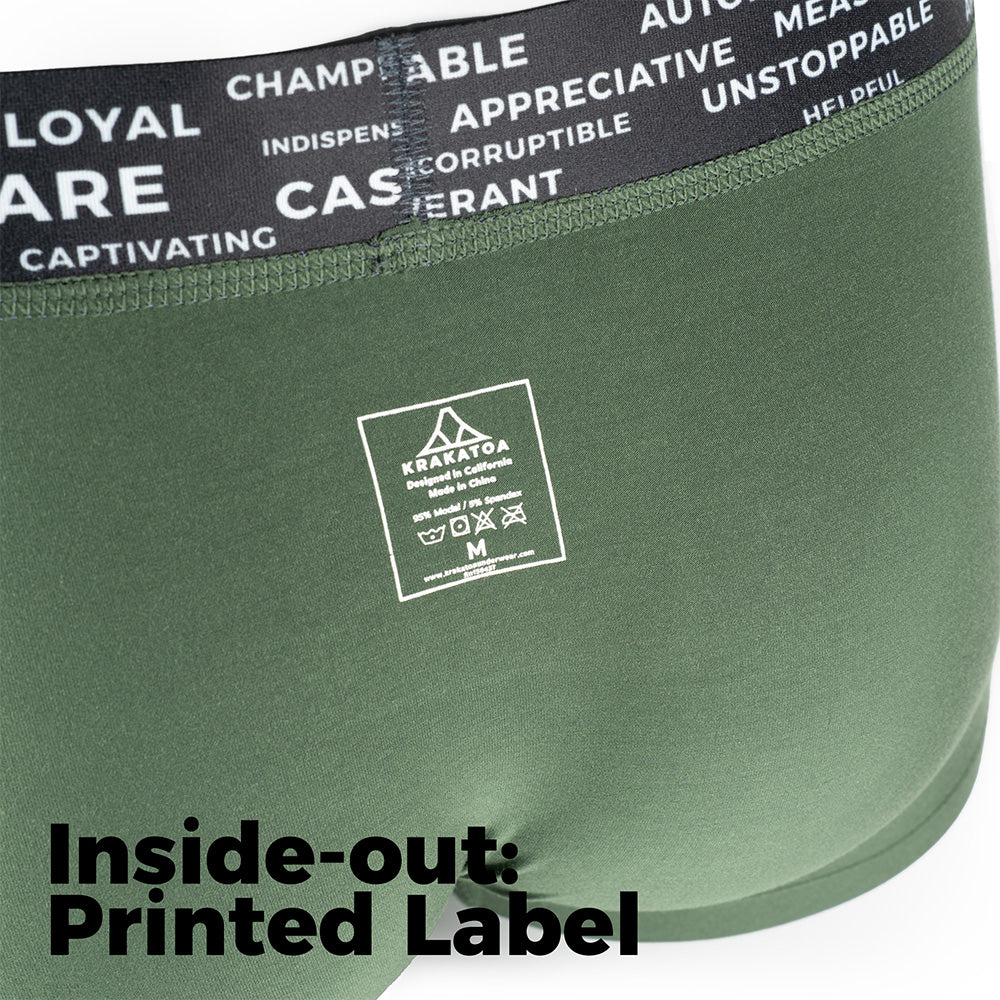 Vesuvius Trunk inside-out showing printed washing label