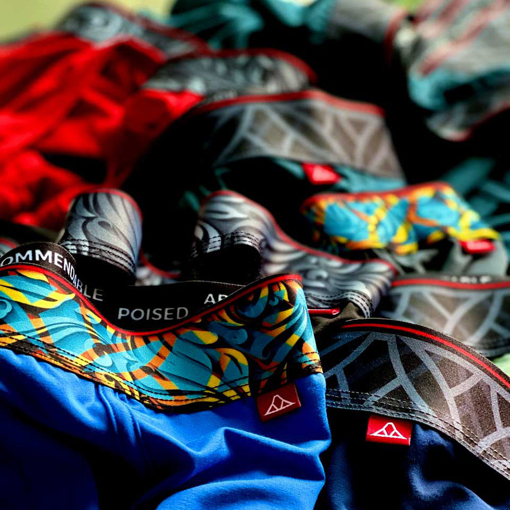 Colorful waistbands in a square image.